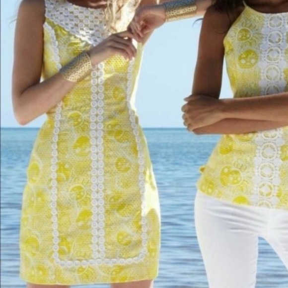 Lilly Pulitzer Dresses & Skirts - Lilly Pulitzer Yellow Lace-Trim Mini Dress
